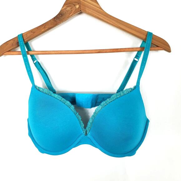 Victoria's Secret Blue Lace Trimmed Push-Up Underwire Bra Women's Size 36C - Picture 1 of 6